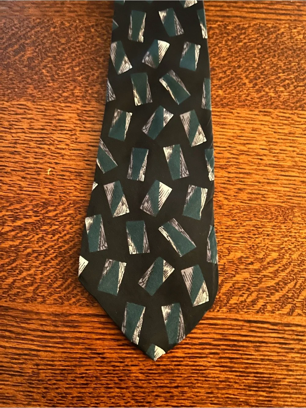 100% Italian Silk Black Tie w/Geometric Pattern Halston III Vintage Luxury
